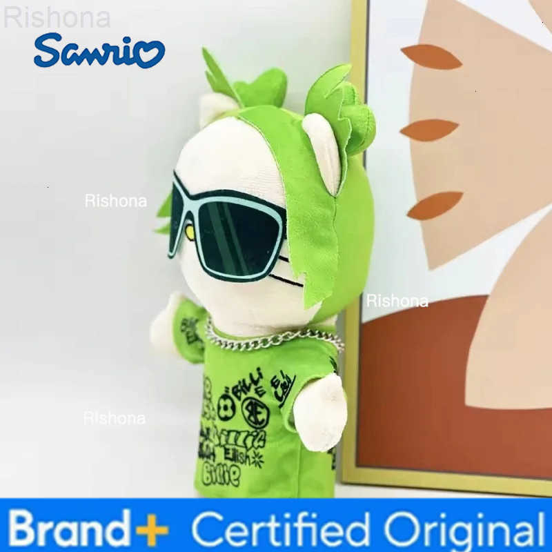 Sanrio 26cm KT Billie Eilish Green Sunglasses Fashion Boy Plush Doll Figure Stuffed Toys Cute Kids Boys Girls Christmas Gift H251229