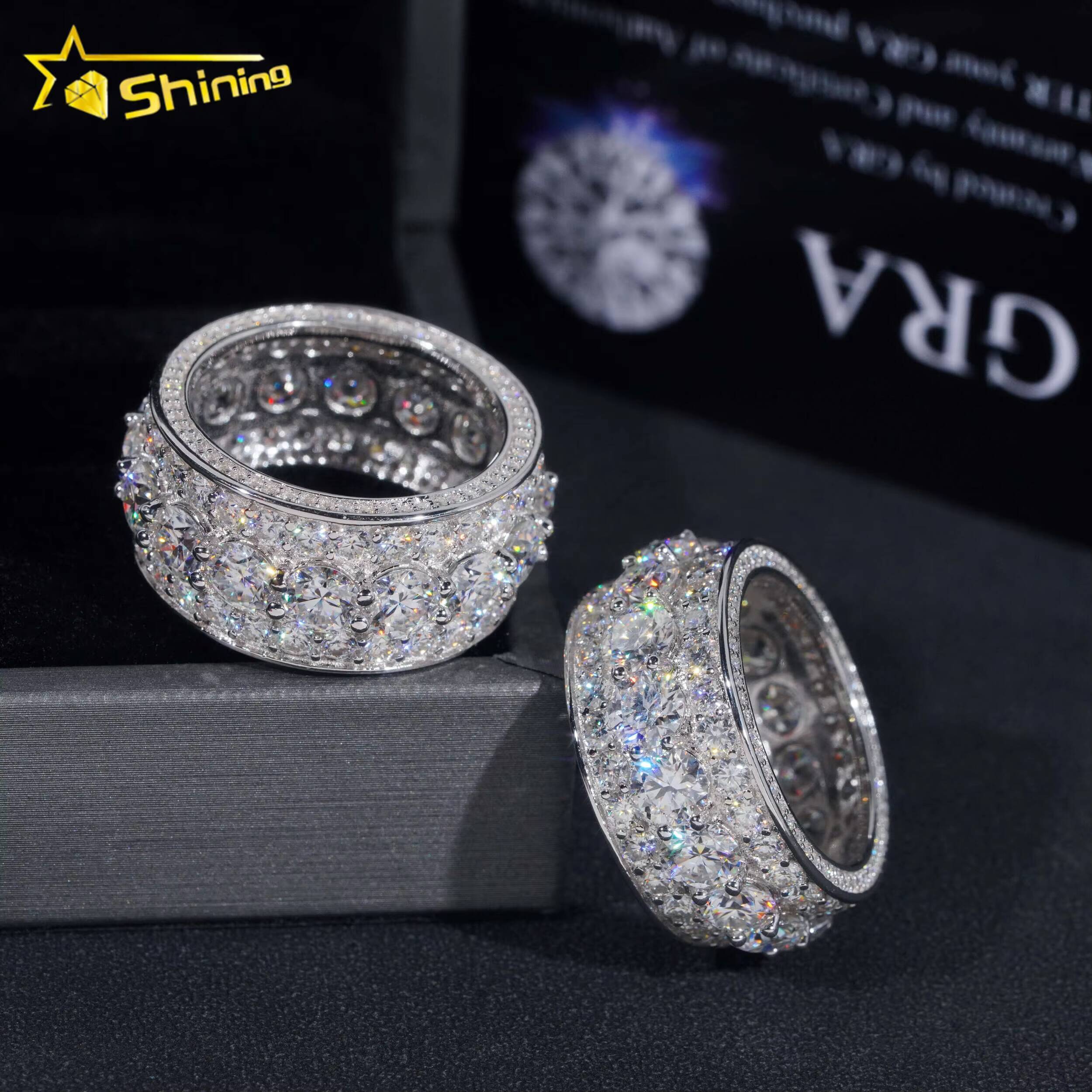 Wholesale Custom Luxury Hip Hop Jewelry 925 Sterling Silver Fully Iced Eternity VVS Diamond Moissanite Iced Out Ring for Men