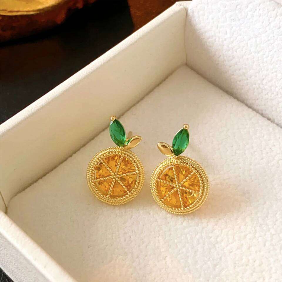 Fashion Sweet Fresh Orange Lemon Earrings Delicate Yellow Cubic Zirconia Fruit Stud Earring Jewelry Gifts for Women