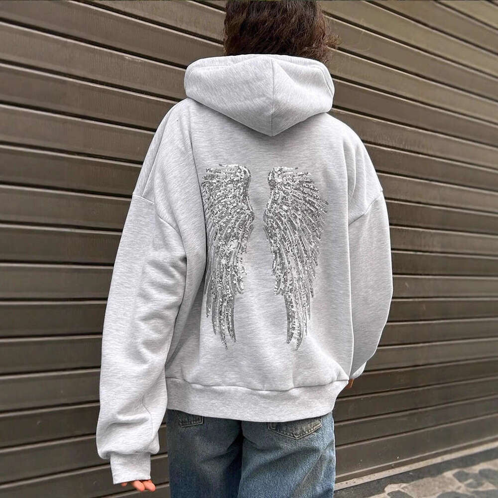 2025 Autumn Winter New Women's Wing Sequin Casual Sweatshirt Long Pants Fashion Versatile Solid Color Set