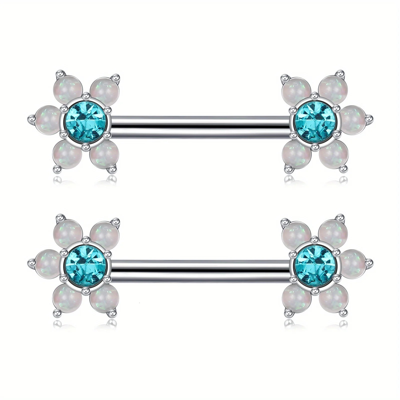 2pcs 14G Nipple Ring Set For Women Nipple Piercing Jewelry Stainless Steel Flower Barbell Nipple Ring Set 251224