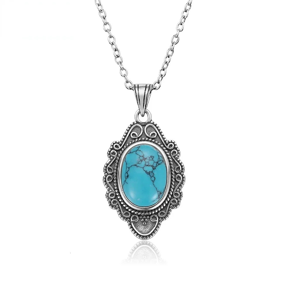 S925 Silver Necklace Natural Turquoise Pendants Necklace Fine Jewelry for Women Vintage Party Gifts with Chain 251224