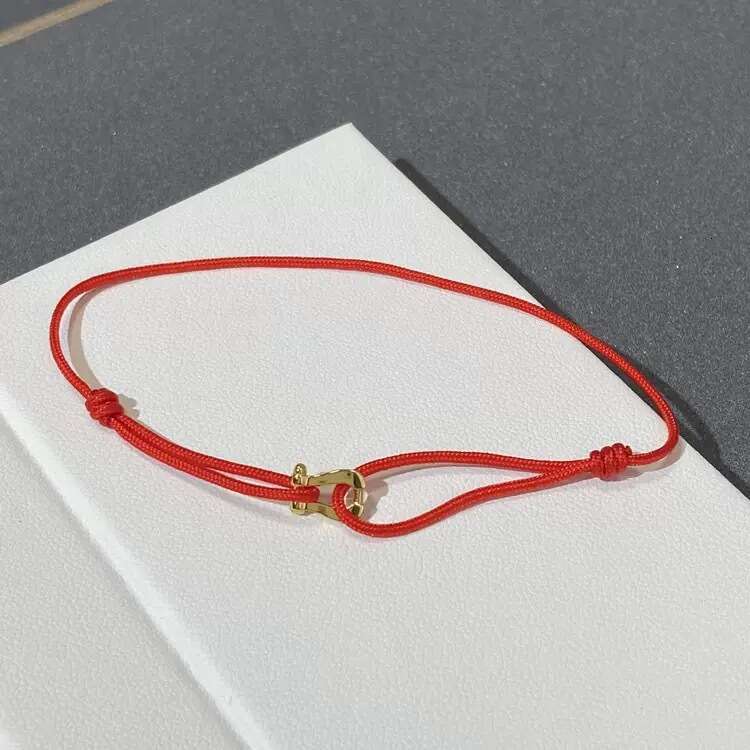 V Glossy Rose Gold Horseshoe Buckle Red Black Rope Men and Women Couple DIY Bracelet Factory Direct Sales Live Streaming Dropshipping