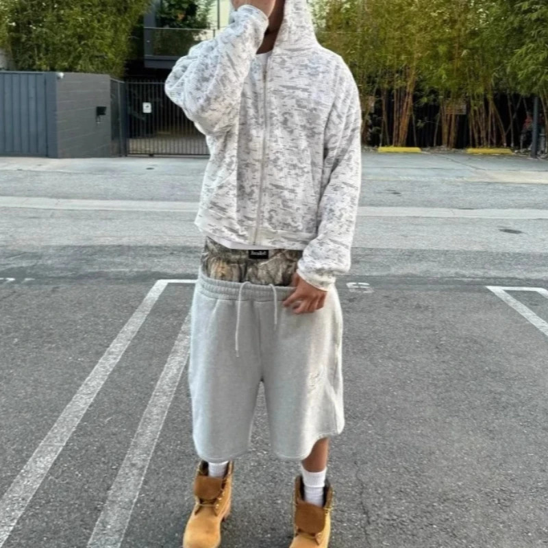 Y2K retro shorts camouflage pattern street wear mens and womens Harajuku hip-hop casual double waist embroidered boxer sports 251223