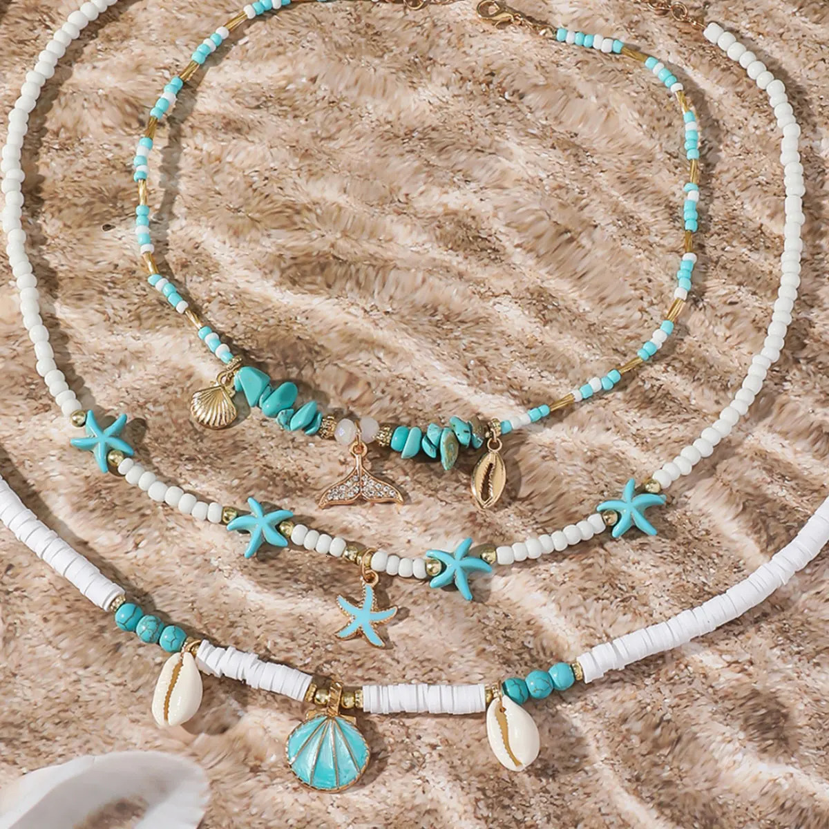 Bohemain Vintage Shell Starfish Multi Layered Necklace for Women Ethnic Handmade Fish Tail Beads Necklace Summer Jewelry Gifts 251224