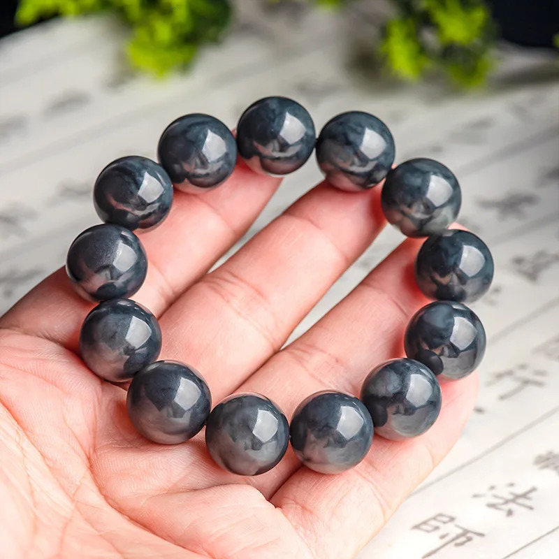 Natural Real an Ink Jade Six Character Mantra Beads Bracelet Charm Jewelry Bangle Fashion Accessories Gift for Women 251219