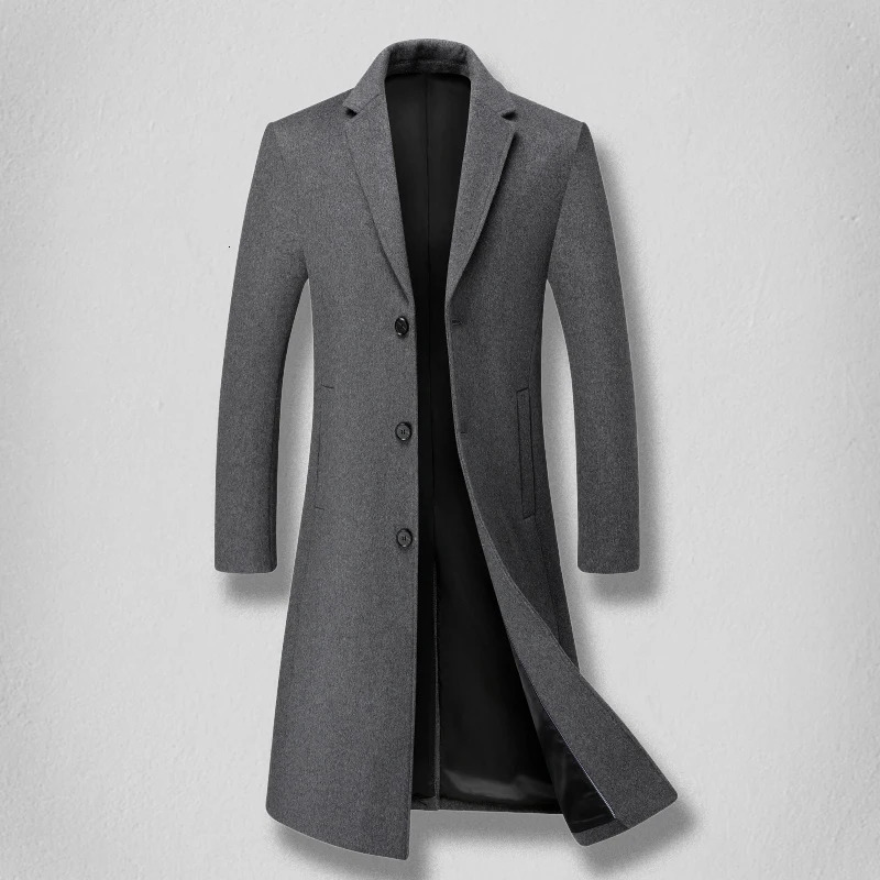 Highend mens fashionable and stylish solid color versatile trendy casual long woolen coat 251226