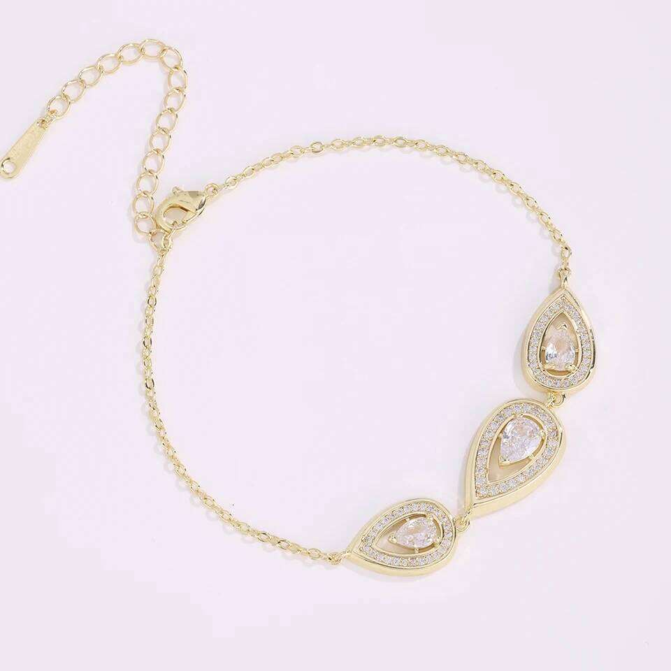 ZAKOL Luxury Three Pear-shaped Water Drop Shiny Zircon Charm Bracelet for Women Female Exquisite Jewelry Gift