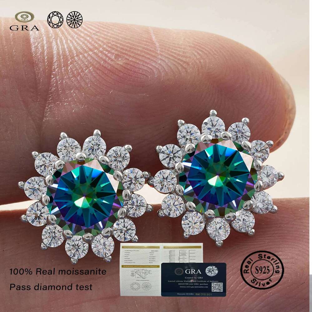 1.0 ctx2 pcs d color vvs women moissantie stub earring 925 sterling silver female Jewelry Women's Wedding party dating gift 49a
