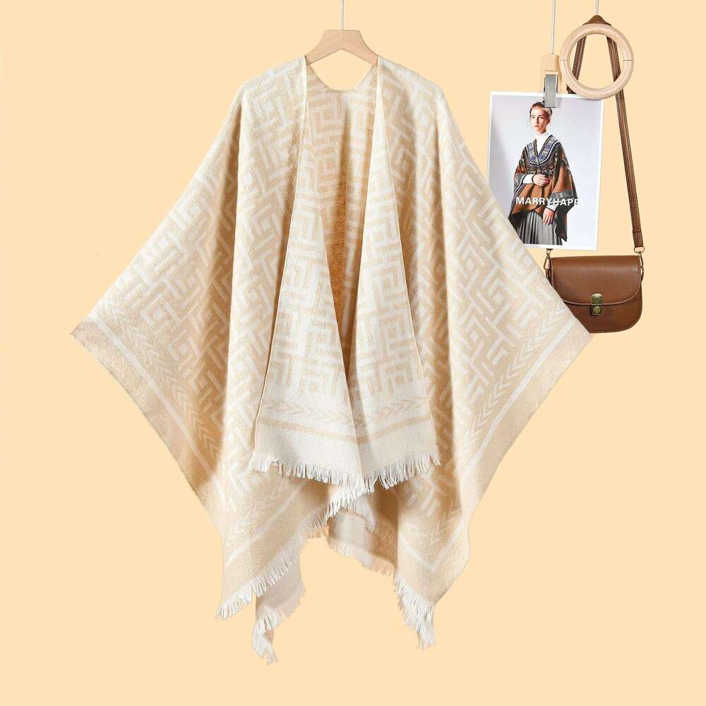 Double-Sided Autumn Winter Shawl European American Style Elegant Slim Fashion Thickened Scarf Office Warm Travel Outerwear Cape