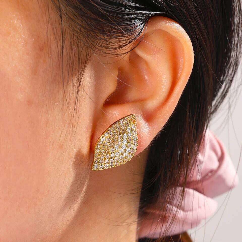 ZAKOL Buling Full Micro Paved Cubic Zirconia Single Leaf Stud Earrings for Women Elegant Bride Wedding Party Jewelry
