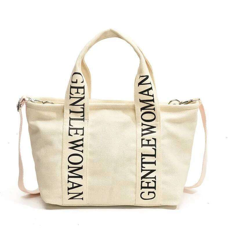 Fashionable Canvas Shoulder GW Letter Print Trendy Phone Crossbody Soft Polyester Lining Vintage Style Tote Bag LEMON KOKO