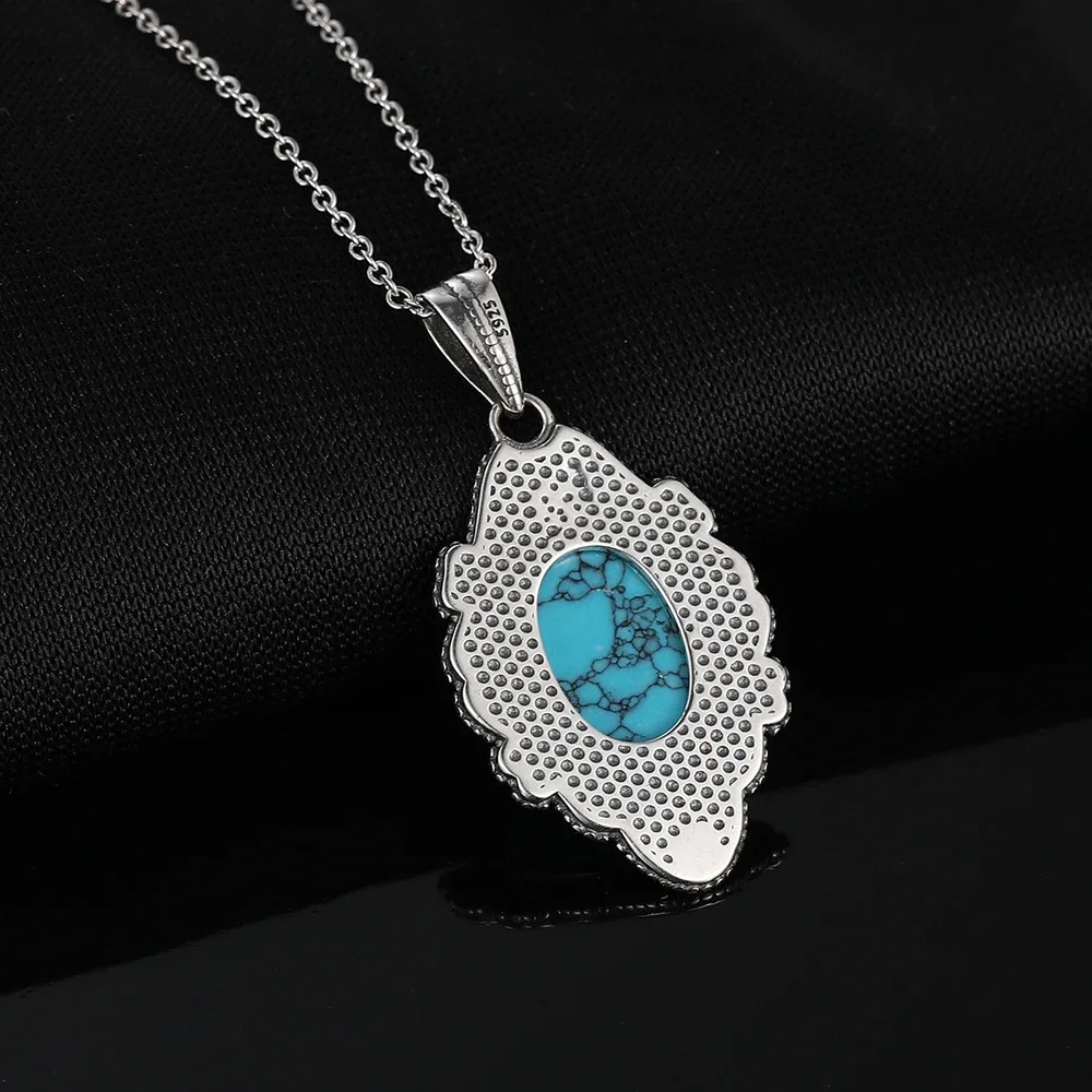 S925 Silver Necklace Natural Turquoise Pendants Necklace Fine Jewelry for Women Vintage Party Gifts with Chain 251224