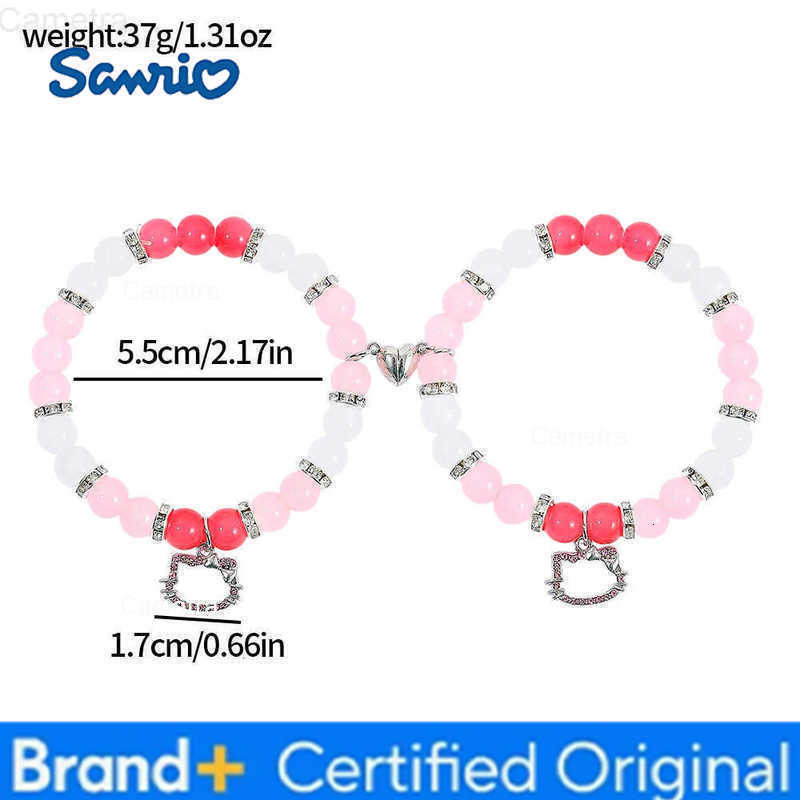 Sanrio 2pc Hello Kitty Matching Pink Heart Beaded Couple Accessories Kawaii Magnetic BFF Set Valentines Day Gifts H251229