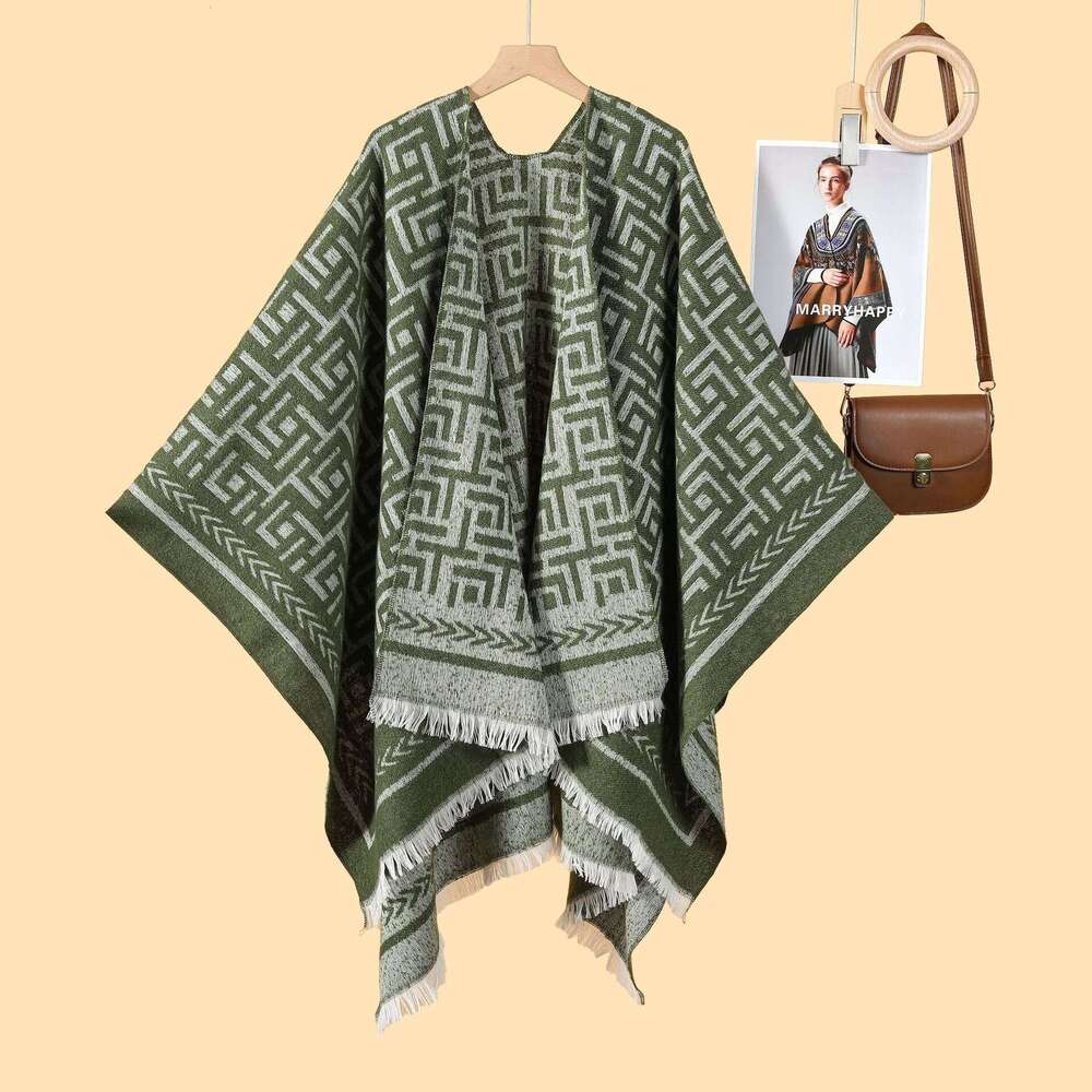 Double-Sided Autumn Winter Shawl European American Style Elegant Slim Fashion Thickened Scarf Office Warm Travel Outerwear Cape