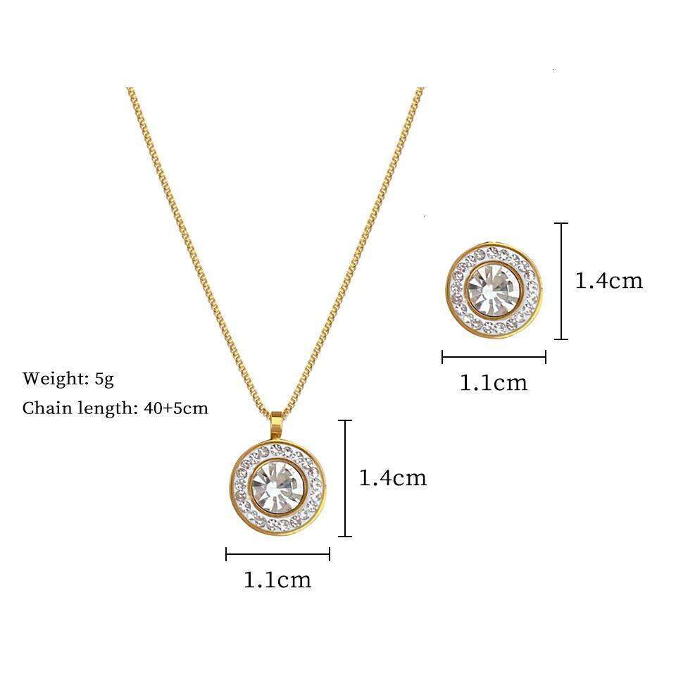 ZAKOL Shiny Crystal Zircon Round Pendant Necklace Earrings for Women Exquisite Stainless Steel Chain 2 Pcs Jewelry Set