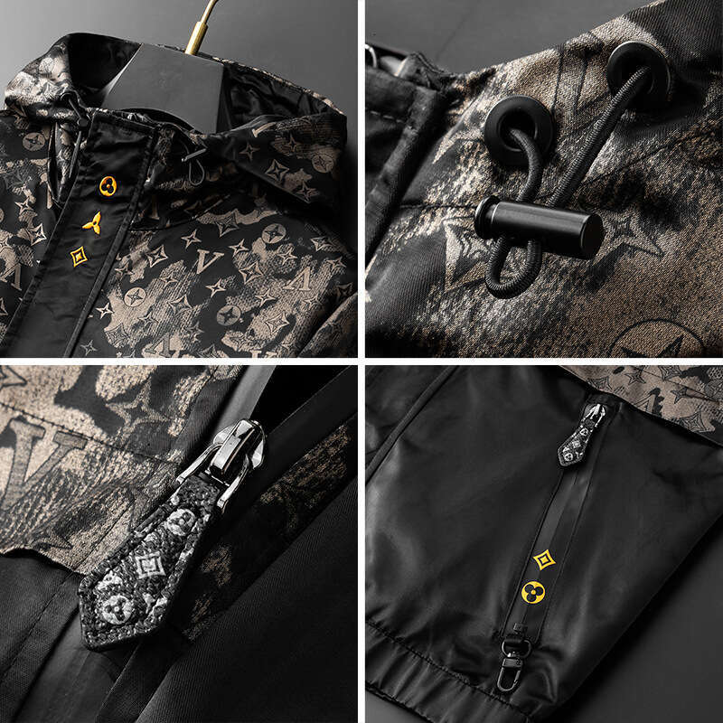 High-End Clothing 2025 Spring And Autumn New Hooded Jacket Light Luxury Printed Trendy Coat Men's Top
