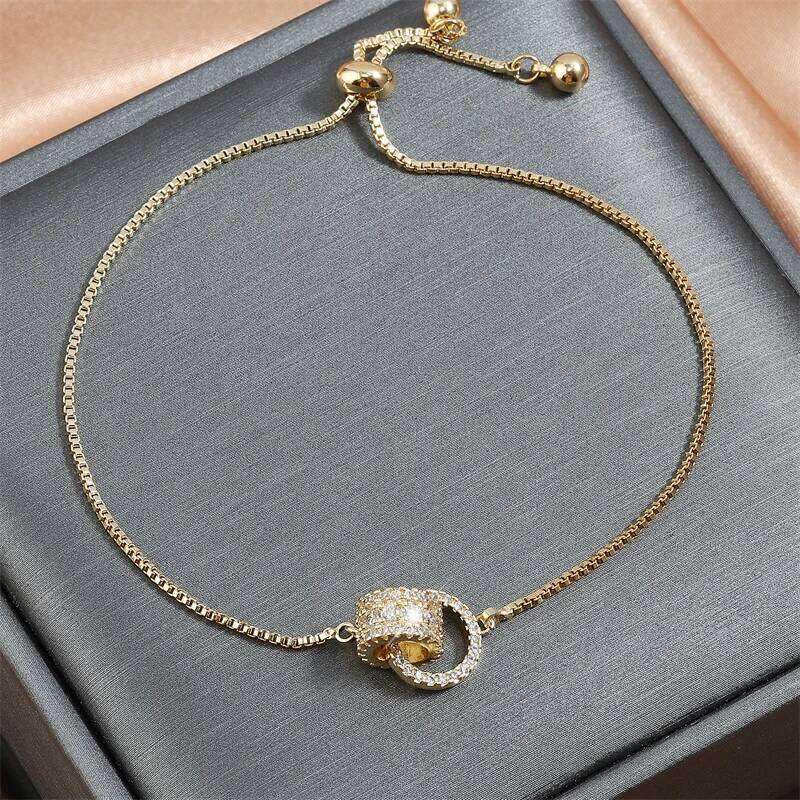 Trendy Circle Interlocked Gold-Color Charm Bangle For Women Men Personally Bracelet Party Girls Exquisite Accessories Jewelry