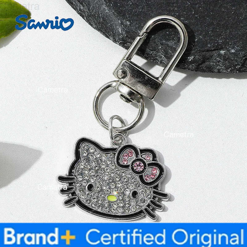 Sanrio Hello Kitty Keychain Y2K Silver Color Rhinestone Metal Keyring Fashion Bag Pendant Cute Girls Backpack Decoration H251229