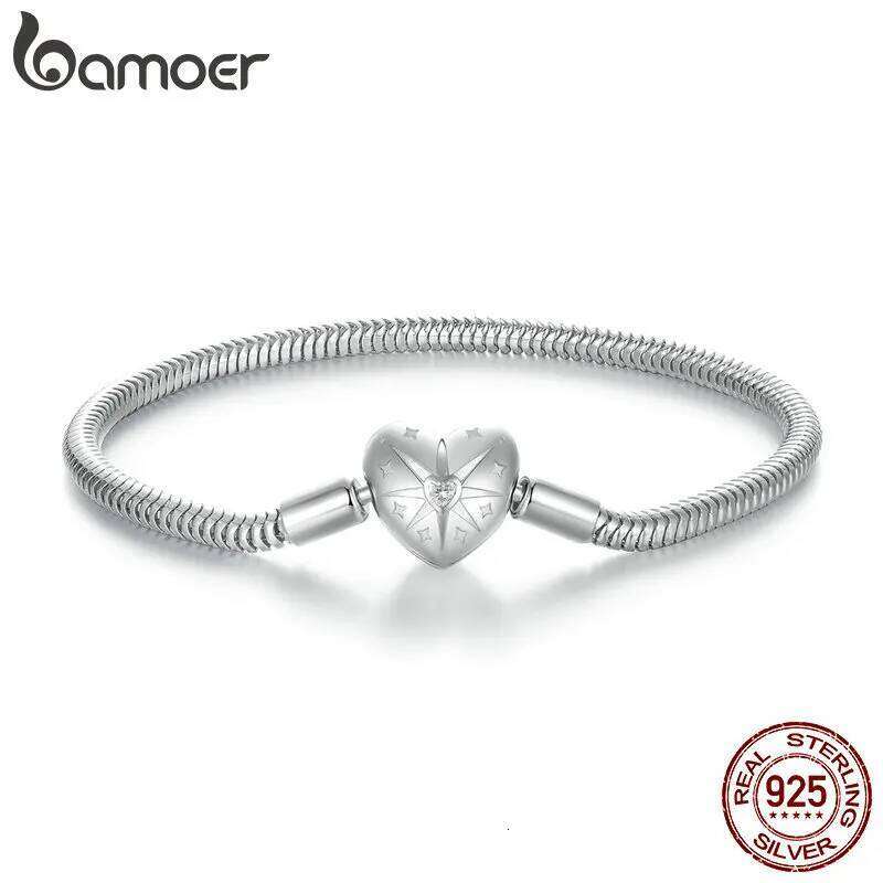 BAMOER 925 Sterling Silver Starburst 3mm Snake Chain Charm Women, High Quality Bracelet Fit for DIY Beads & Pendant 25H1229