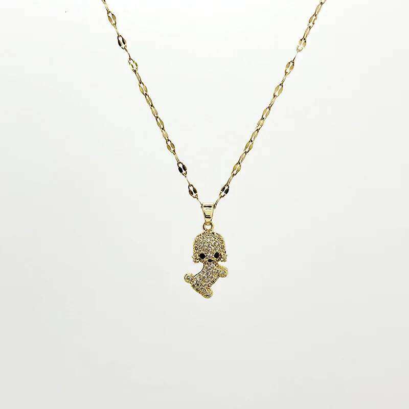ZAKOL Cute Cartoon Dog CZ Pendant Necklace Shiny Zircon Crystal Titanium Steel Chain Animal Necklaces Party Jewelry