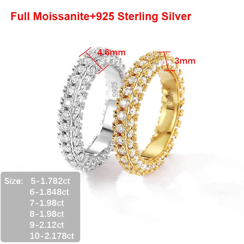 BXINY Full Rings S925 Silver 18K Gold Plate 3-Row Lab-grown Diamond For Women Wedding Band Fine Jewelry GRA Certified 251225