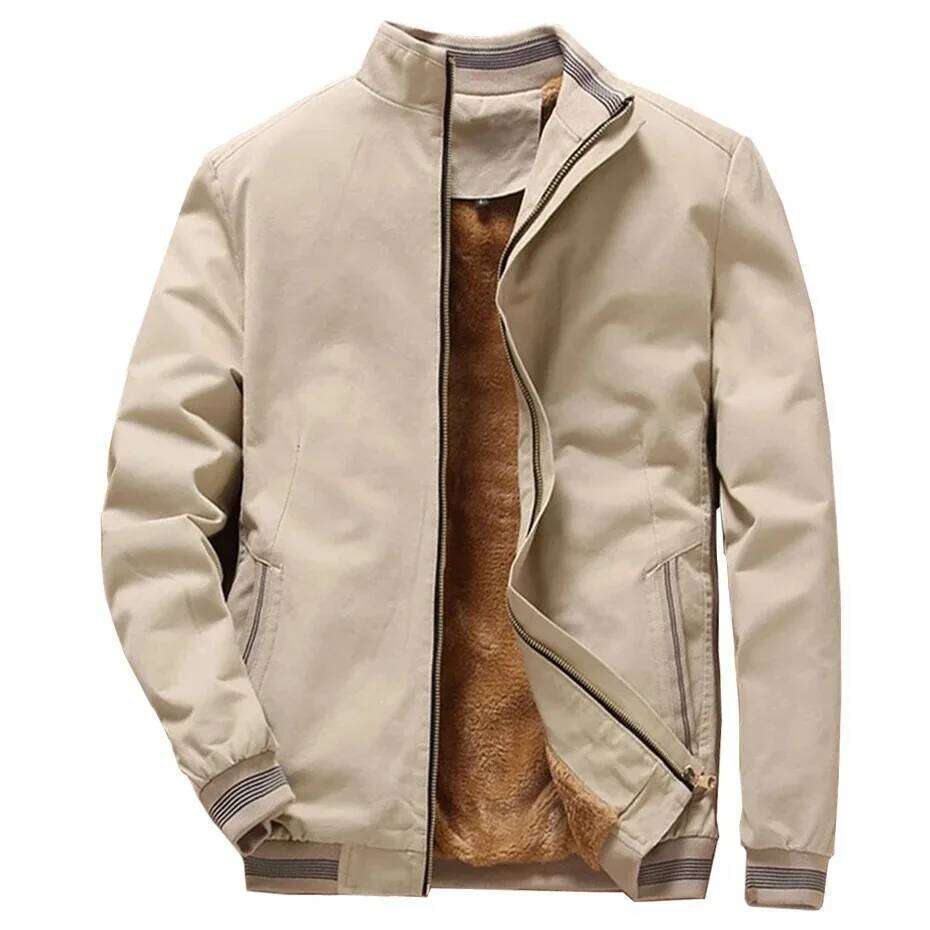 Autumn And Winter New Men's Fashion Aviator Fleece Thickened Warm Baseball Jacket Solid Color Zipper Large Size Top M-5Xl