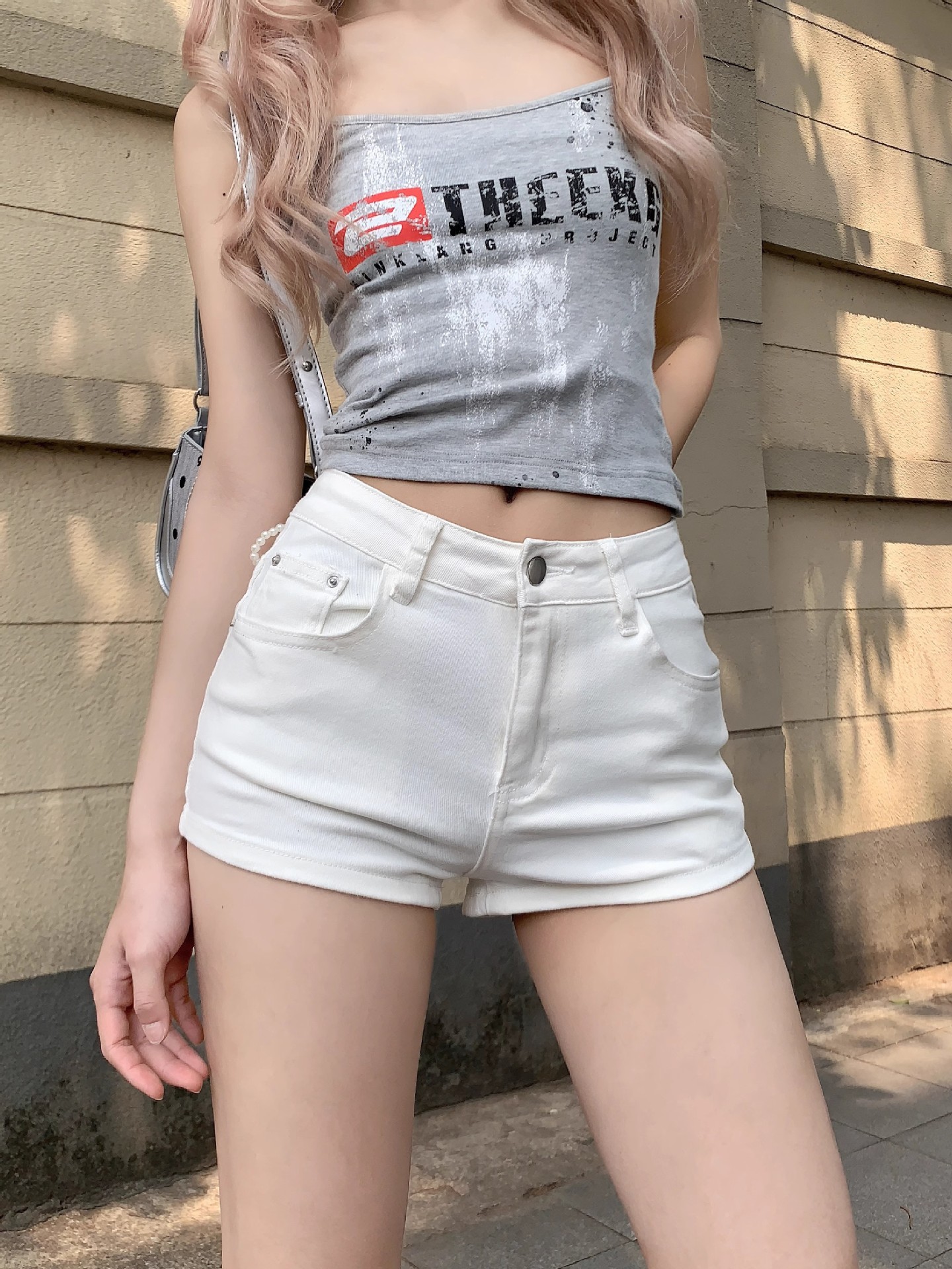 Women's White Denim Shorts - Summer Chic, Stretchy, Slim-Fit, Straight-Leg Hot Pants for Sexy Y2K Style
