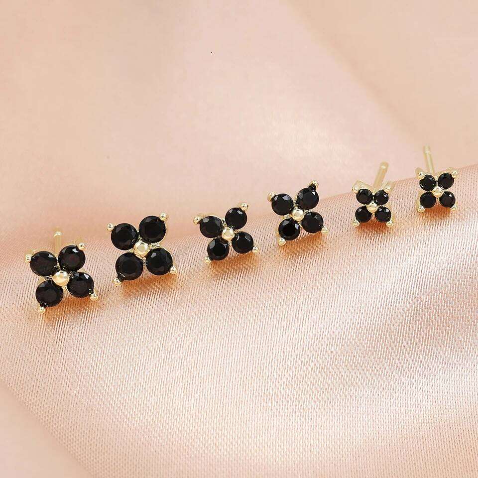 ZAKOL New 6 Pcs Turquoise Small Flower CZ Stud Earrings for Women Girls Charming Shiny Zircon Party Jewelry Gift