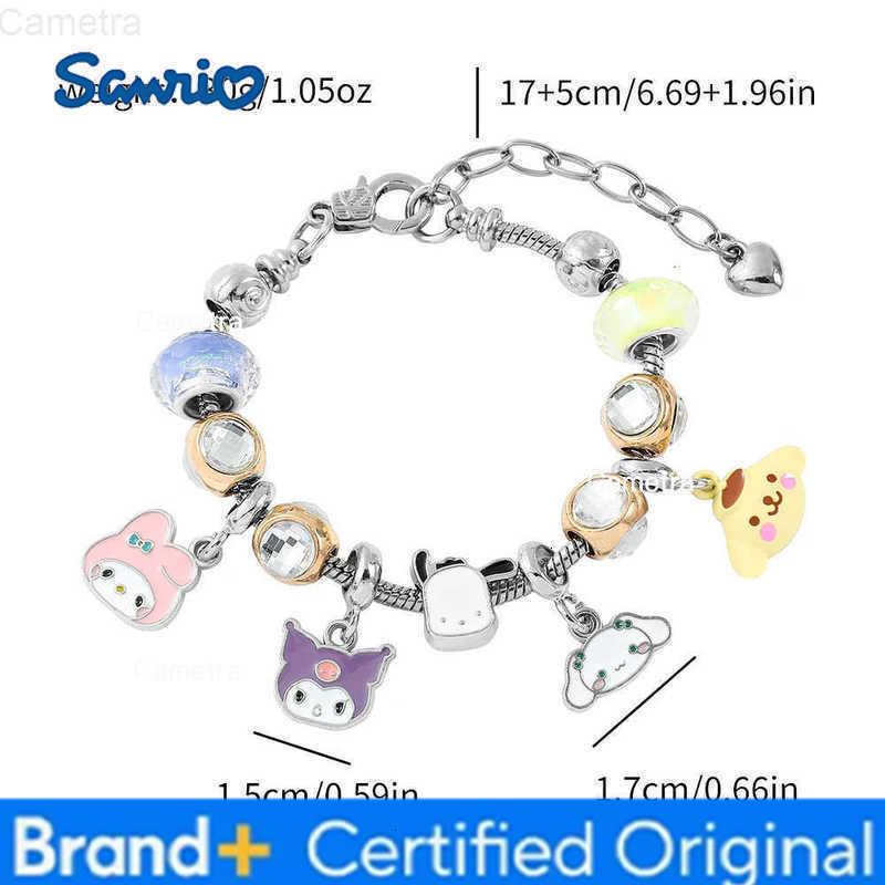 Sanrio Anime Bracelet Cartoon Figure Kuromi Melody Cinnamoroll Metal Beads DIY Pendant Kawaii Jewelry H251229