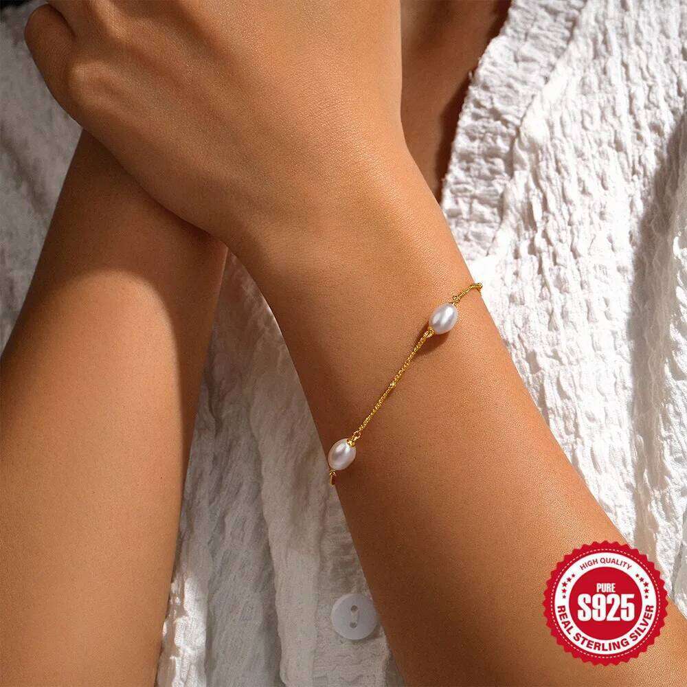 AIDE Genuine 925 Sterling Silver Fashion Snow-White 4 Pearl Bride Bracelet Girlfriend Jewelry For Women 25H1229