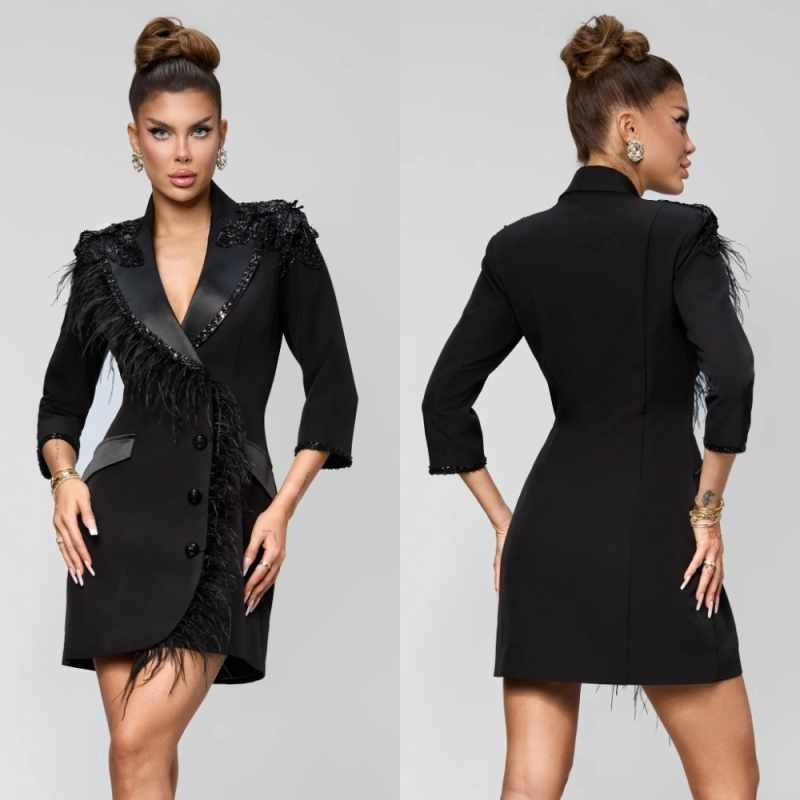 Temperament Women Suit 1 Piece Blazer Feather Sequins Shawl Collar Single-Breasted Slimming Party Prom Banquet Outfits Customized