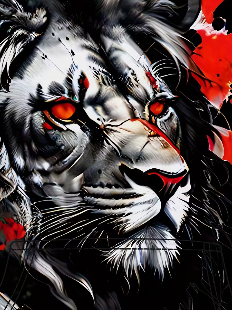 Dark King Style Men's Hoodie Red & Black Splatter Lion King Oversized Streetwear Pullover Hoodie