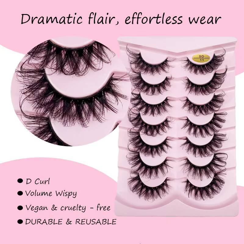Wholesale 7 Pairs False Eyelash Handmade Cat Eye Style Faux Mink Eyelash Thick Beauty Full Strip Eyelashes
