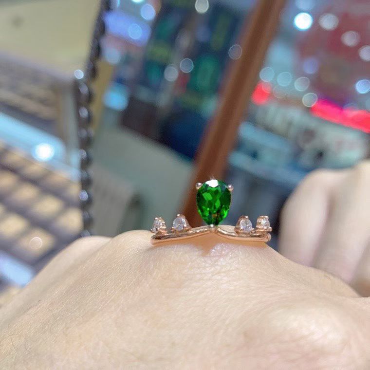 Simple 925 silver crown ring natural diopside ring with certificate 5mm*7mm 0.7ct real Russian diopside silver jewelry