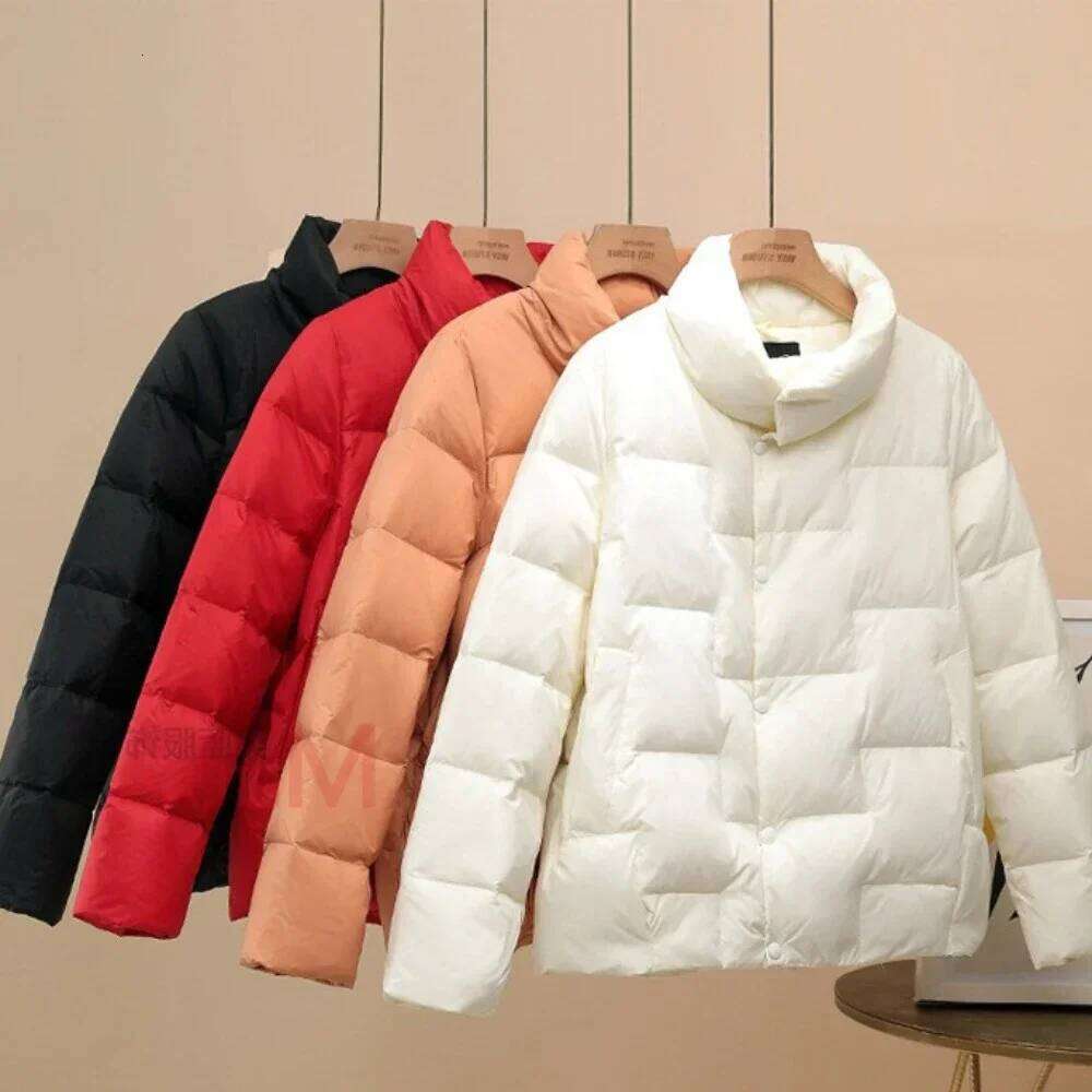Autumn Winter For Women 2026 Solid Stand Collar Plaid Ultralight White Duck Down Coat Keep Warm Puffer Jacket Female