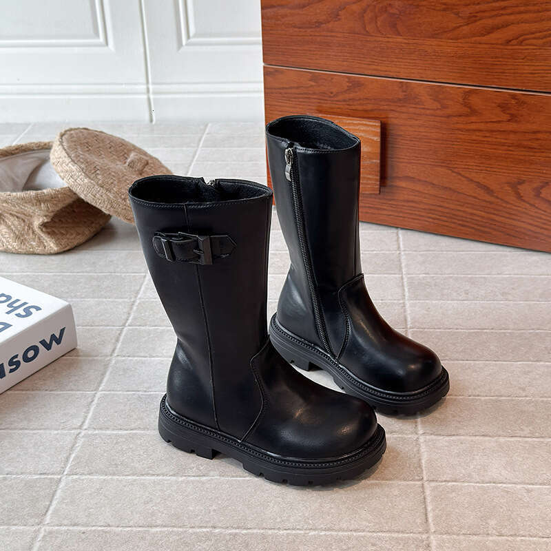 INS Children's Long 2025 Winter New Korean Style Girls' Thick-Soled Fleece-Lined High Side Zipper Riding Boots