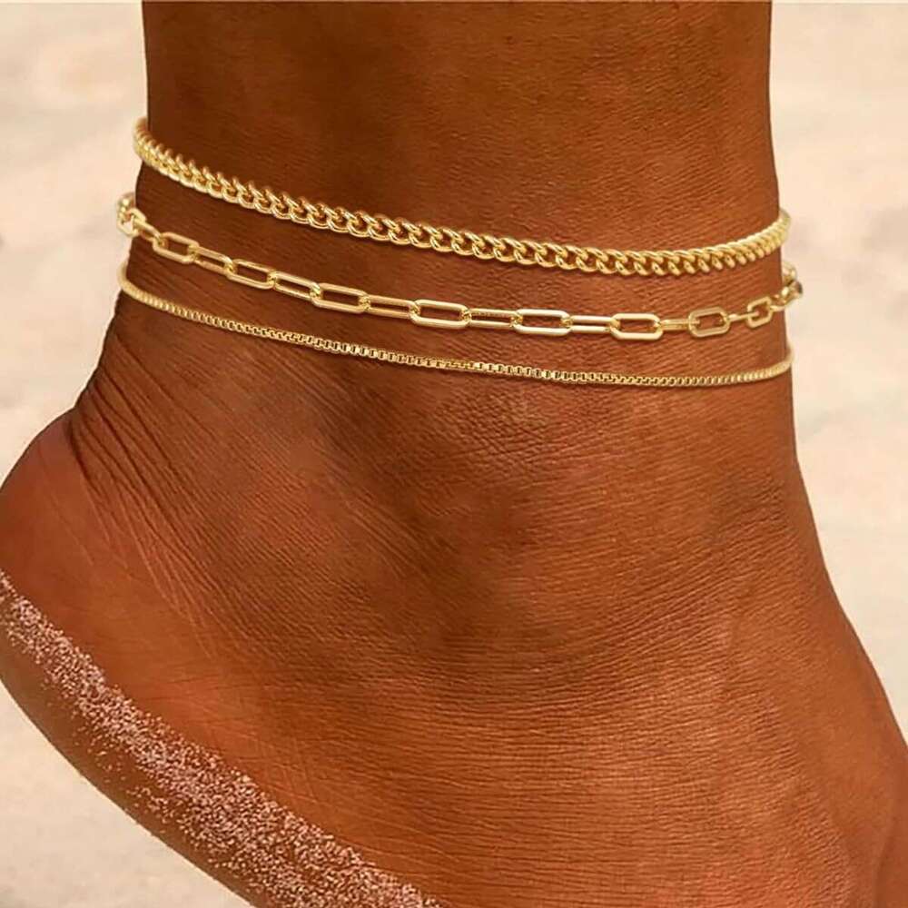 Cross-Border Bohemian Style Three-Piece Foot Jewelry Set Stainless Steel Beach Blade Bead Chain Multi-Layer Versatile Anklet