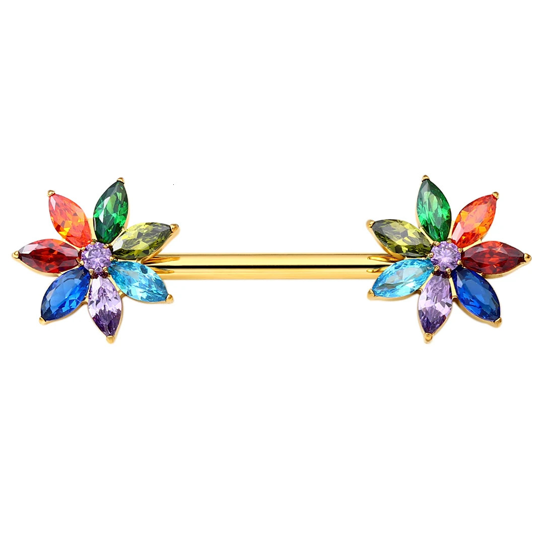 Unique Flower Threadless Push Pin Nipple Ring With 5A Zircon 36 Sexy Piercing Eternal Metal Tcs30520 251224