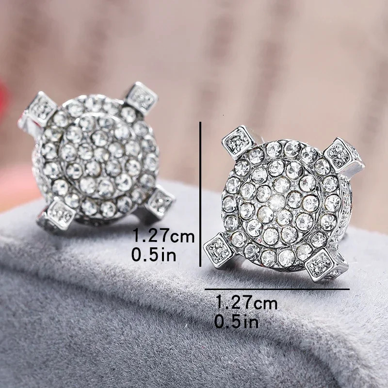 Fashion Gold Color Iced Out Square Bling Stud Earring Men Hip Hop Rhinestone Geometry Earrings for Women Party Jewelry 251224