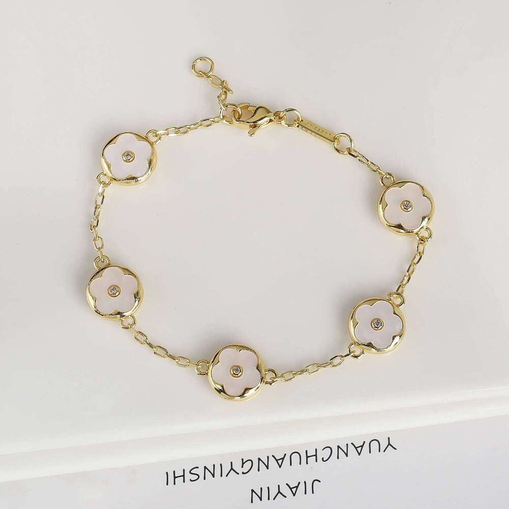 Trendy Creative Adjustable Round Five Leaf Flower Gold-Plated Bracelet Luxury for Women Daily Party Jewelry Accessories Clover 25H1229