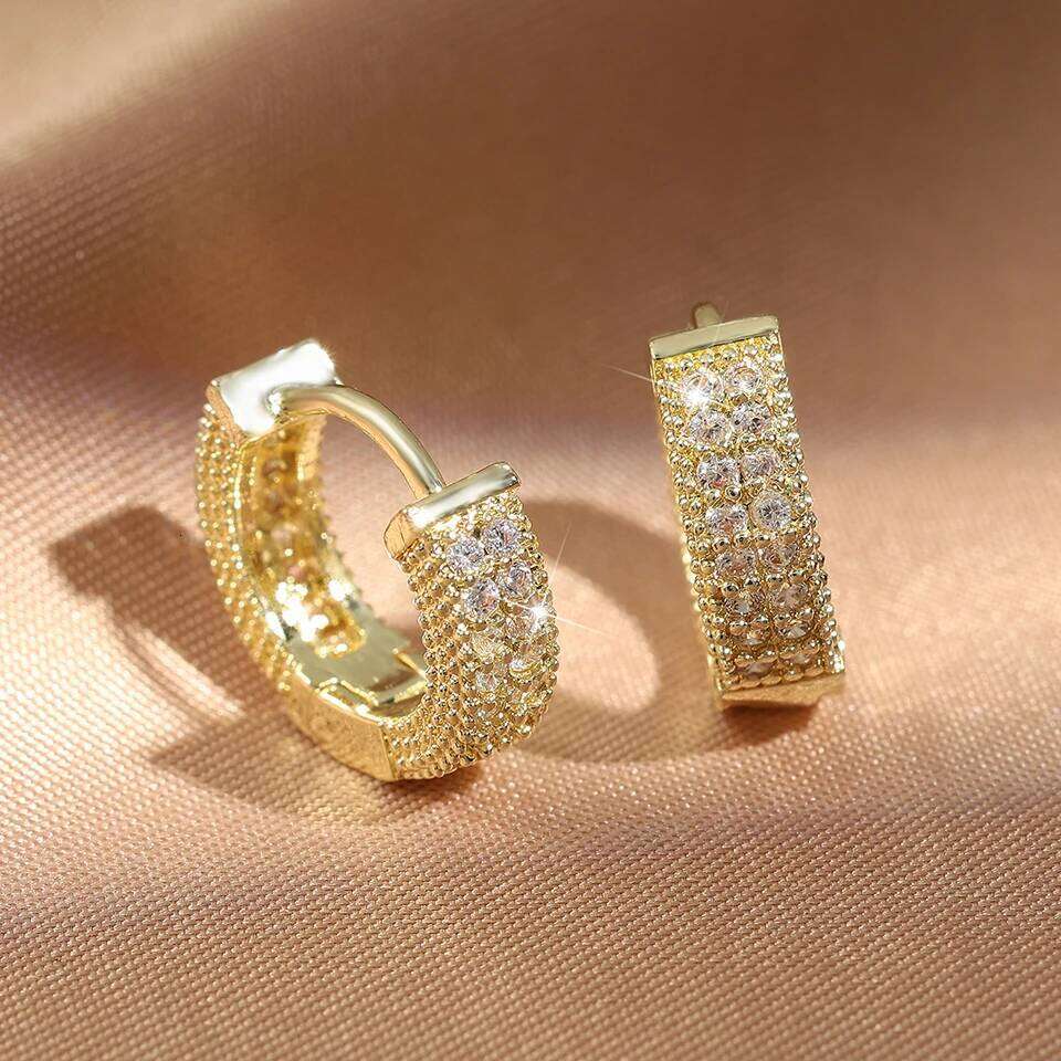 Cubic Zirconia Gold Color Zircon Hoop Earrings For Women Luxury Circle Crystal Girls Party Jewelry