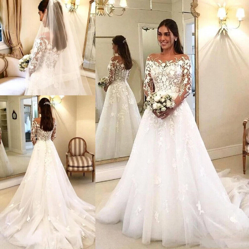 Pretty A-Line Wedding Dresses Lace Appliques Long Sleeves Garden Bridal Gowns Back Buttons Court Train Country Vestidos De Novia 2026