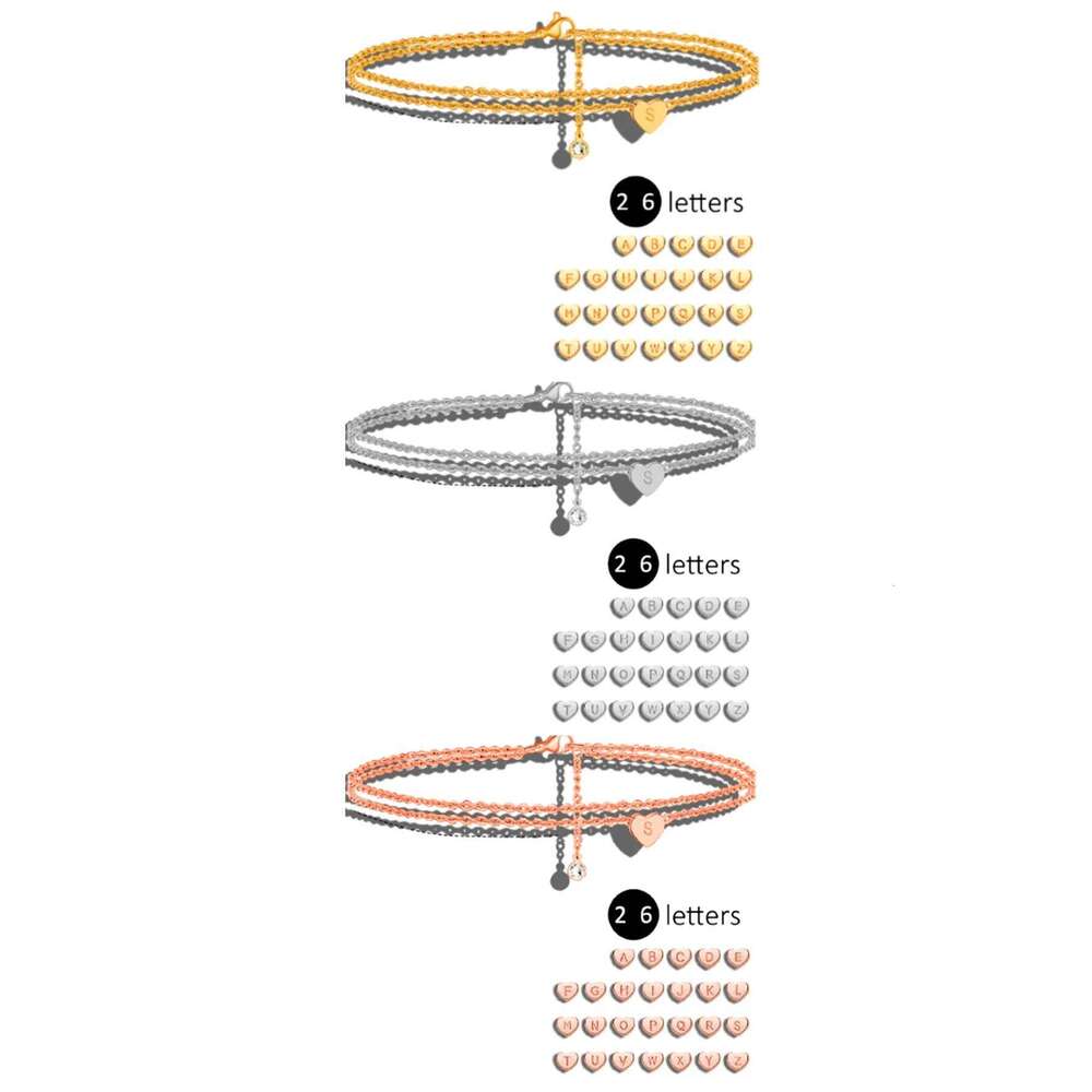 LNCHRAN Stainless steel plated 18K gold low allergy copper heart letter tail chain with zircon detail decorative bracelet 25H1229