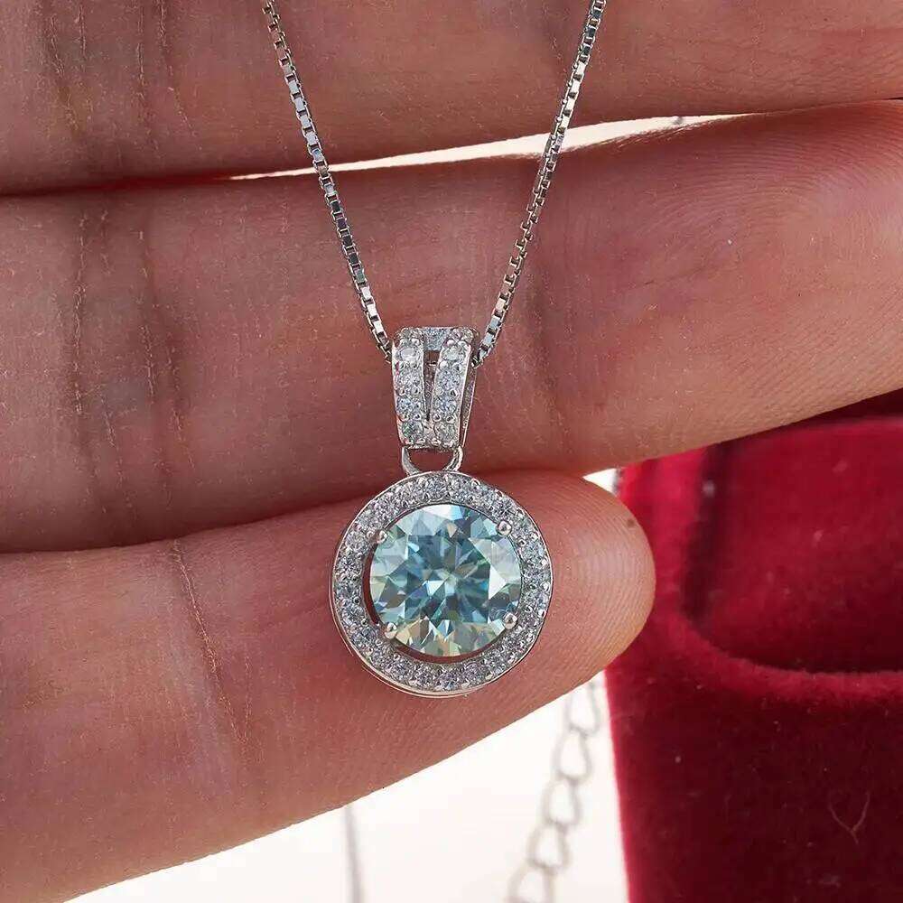 S925 Sterling Silver Moissanite Necklace 1 Ct Round Shape colorful lab-created diamond jewelry For Women d40