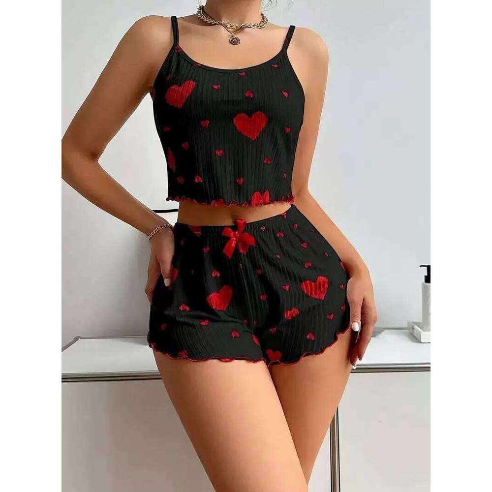Girl's Spaghetti Strap + Shorts Homewear Print Underwear Pijama Sexy Lingerie Camisoles Tanks Nighty Women Sleepwear