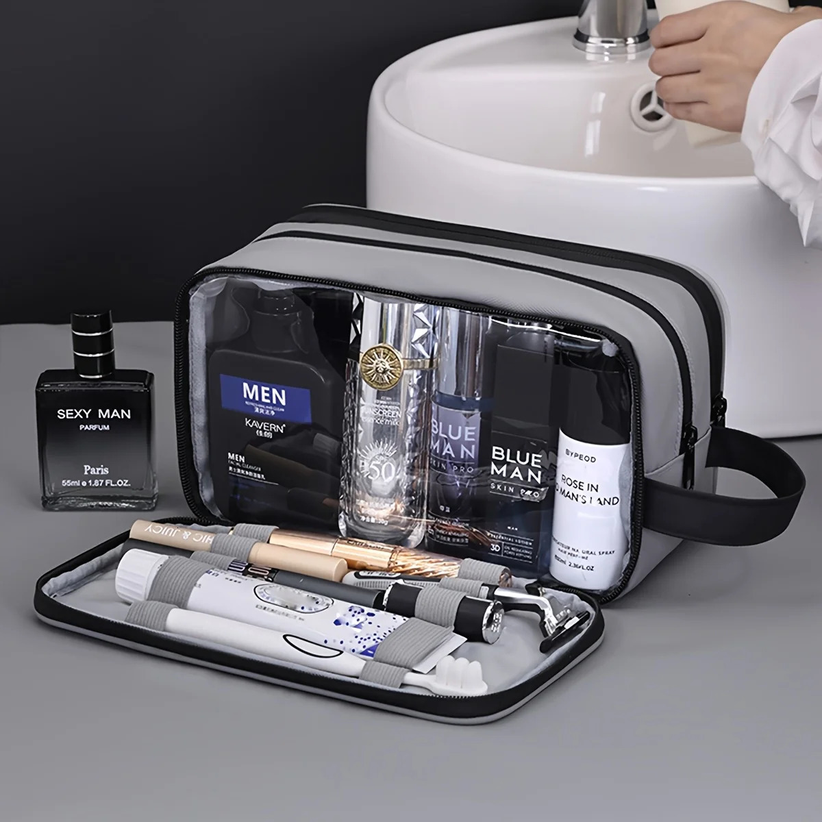 Mens Double-layer Cosmetics Storage Bag Portable Zipper Closure Makeup And Beauty Bag Business Travel Toiletries Organizer Bags251222