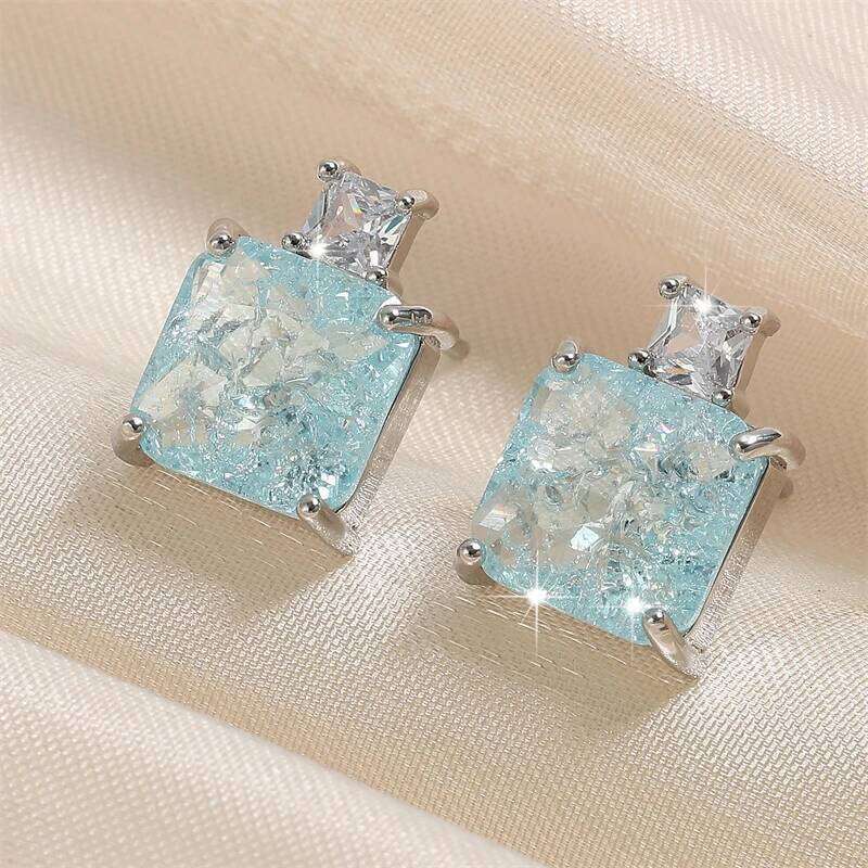 ZAKOL Romantic Light Blue Zircon Earrings for Women Girls Shiny Geometric Water Drop Crystal Wedding Jewelry Gift