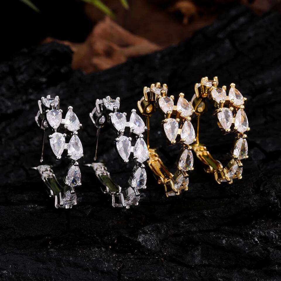 ZAKOL New Trendy Water Drop Circle AAA Zircon Hoop Earrings for Women Luxury Female Party Wedding Jewelry Gift