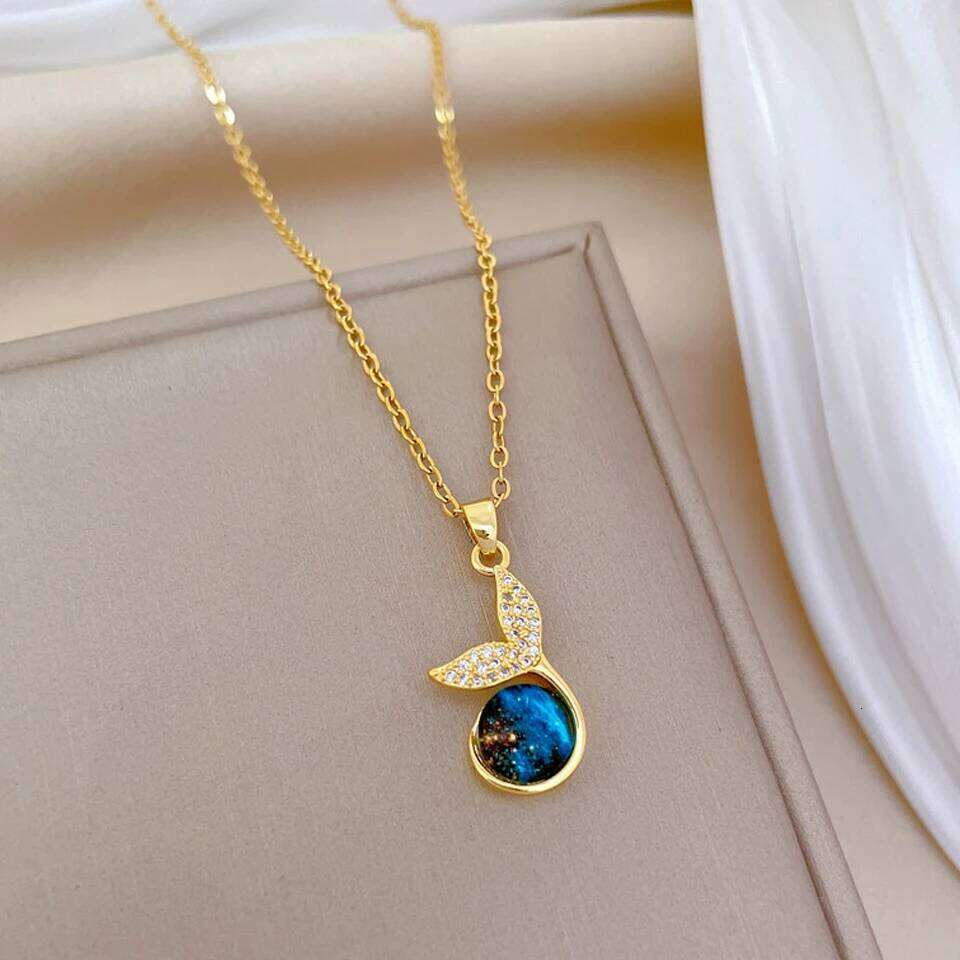 ZAKOL Light Luxury Stainless Steel Blue Starry Planet Pendant Necklace Fashion Women's Clavicle Chain Versatile Jewelry Gift